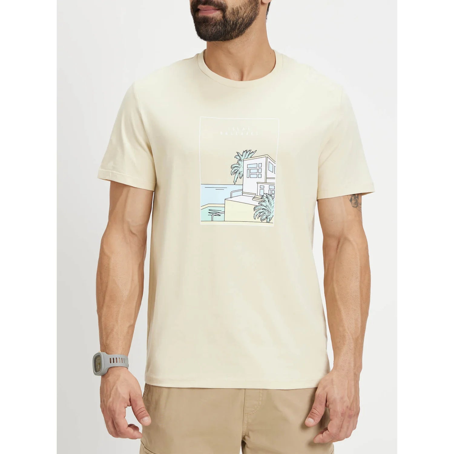 Beige Graphic Printed Cotton T-shirt