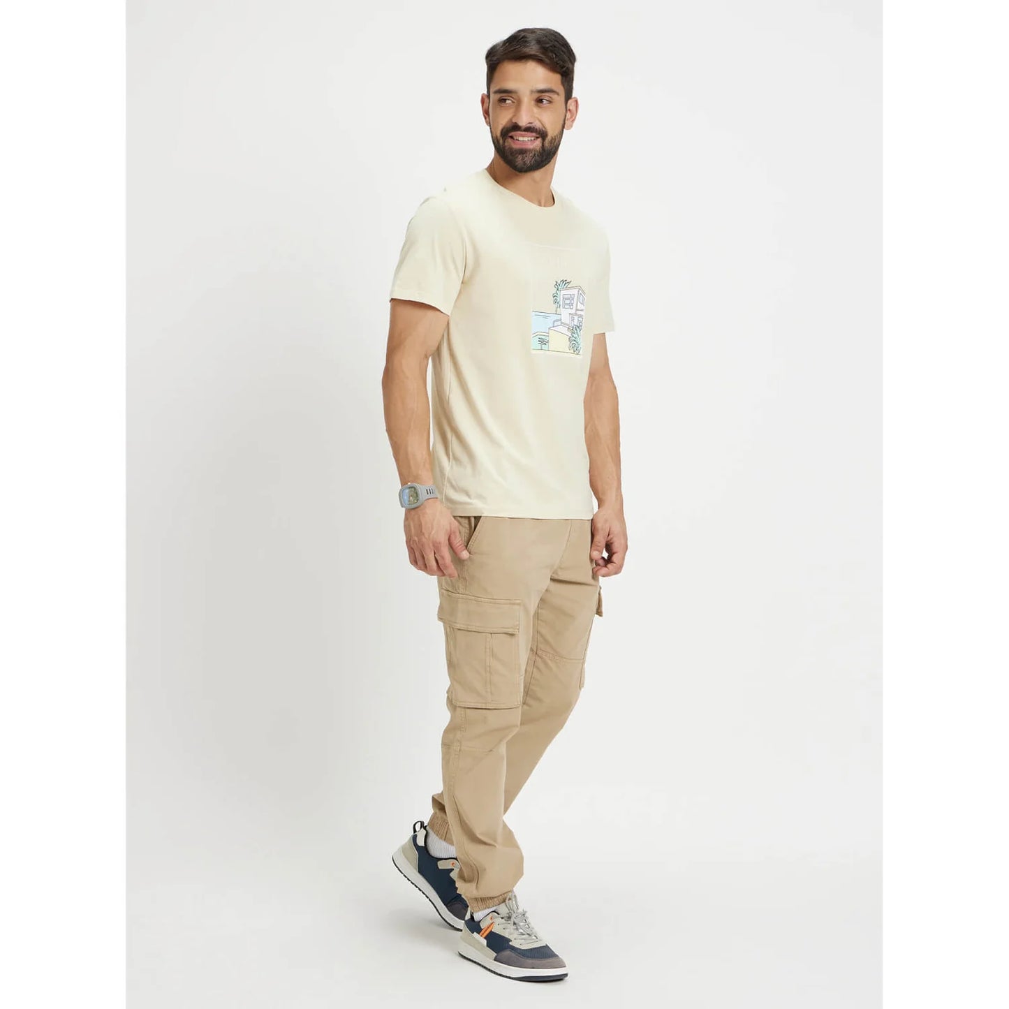 Beige Graphic Printed Cotton T-shirt