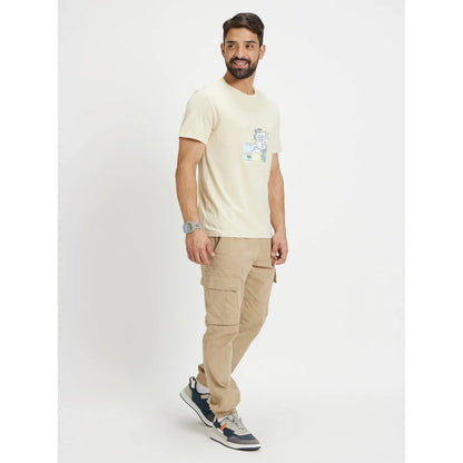 Beige Graphic Printed Cotton T-shirt