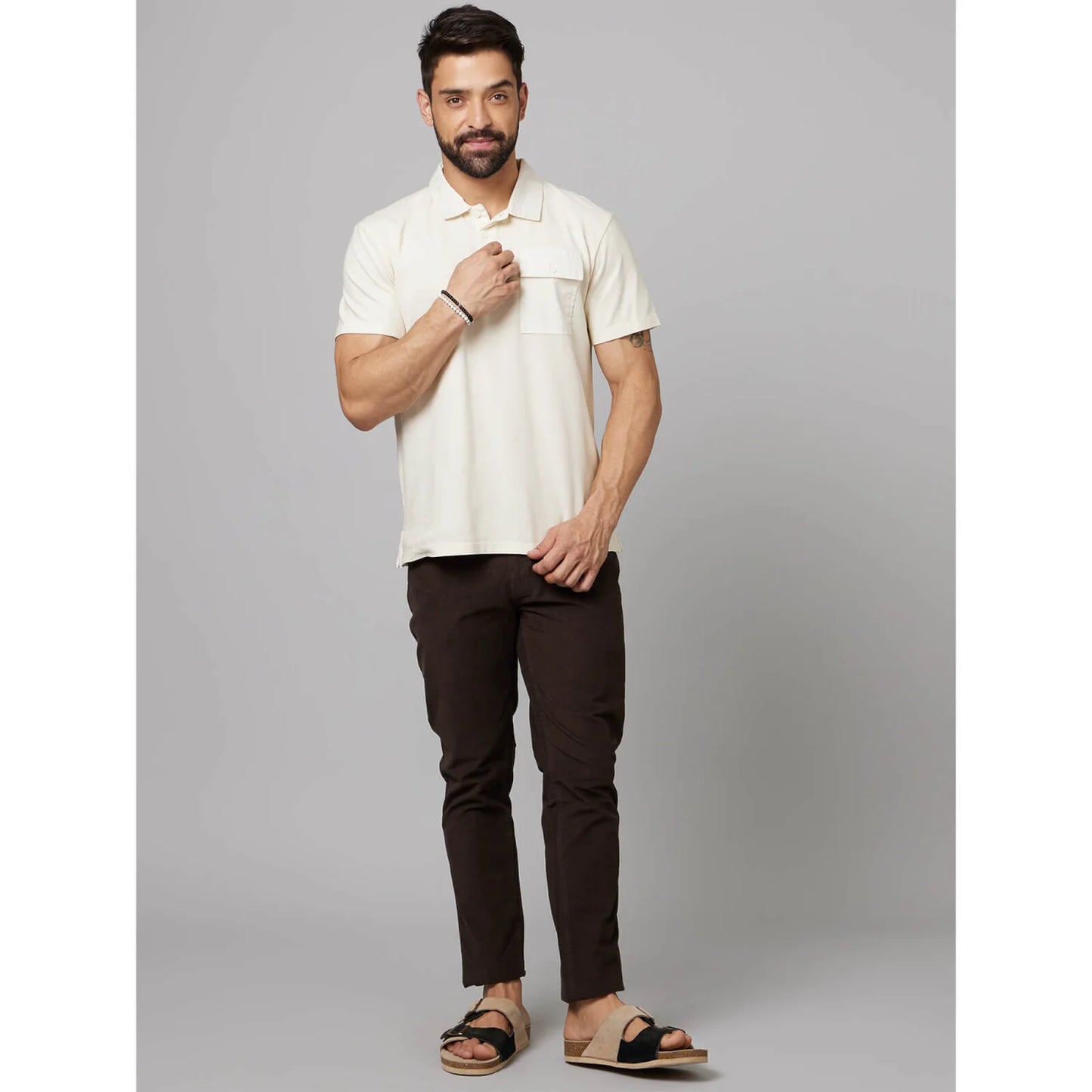 Cream Solid Cotton Polo