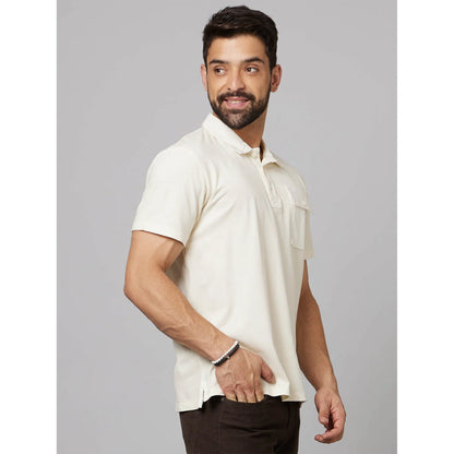 Cream Solid Cotton Polo