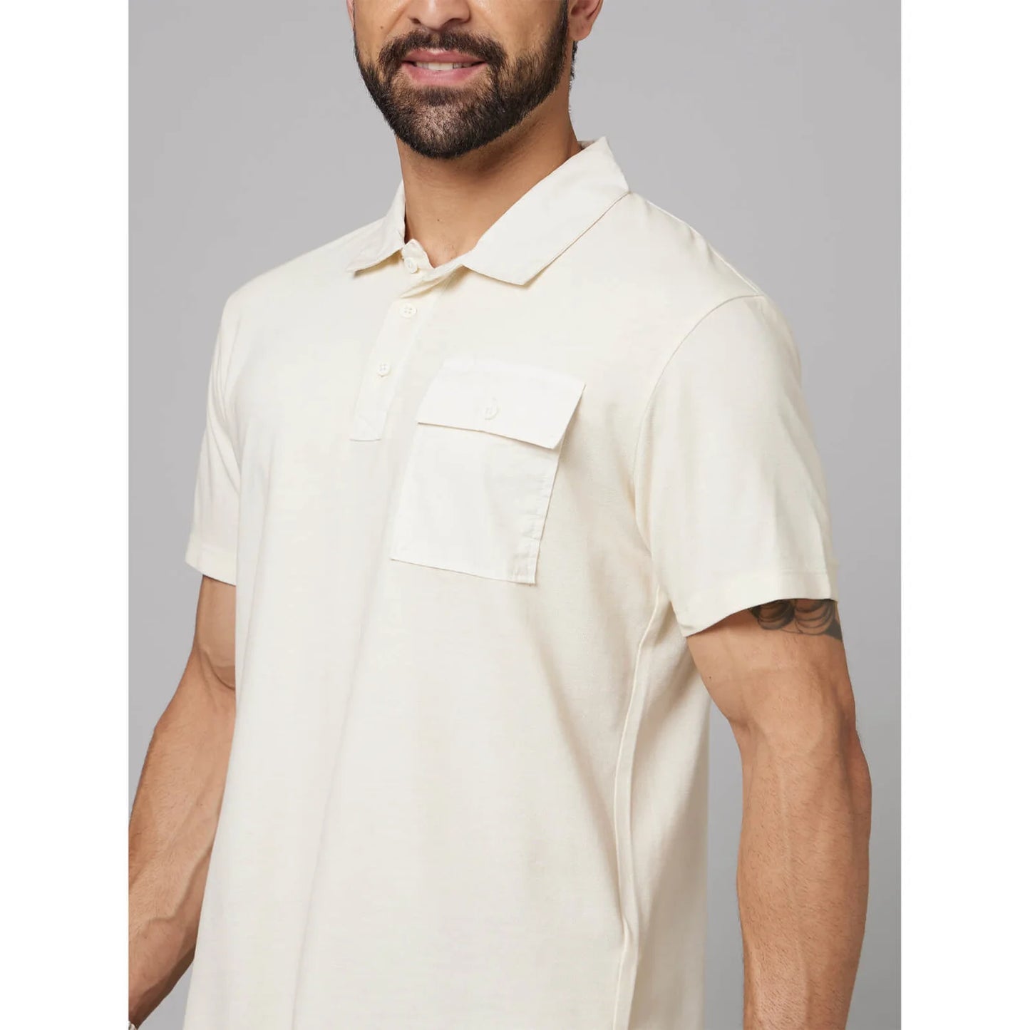 Cream Solid Cotton Polo