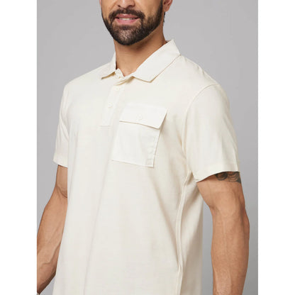 Cream Solid Cotton Polo