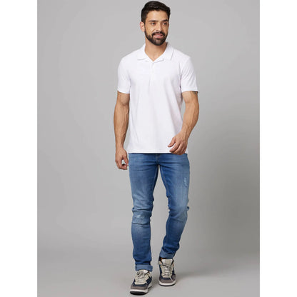 White Solid Cotton Polo