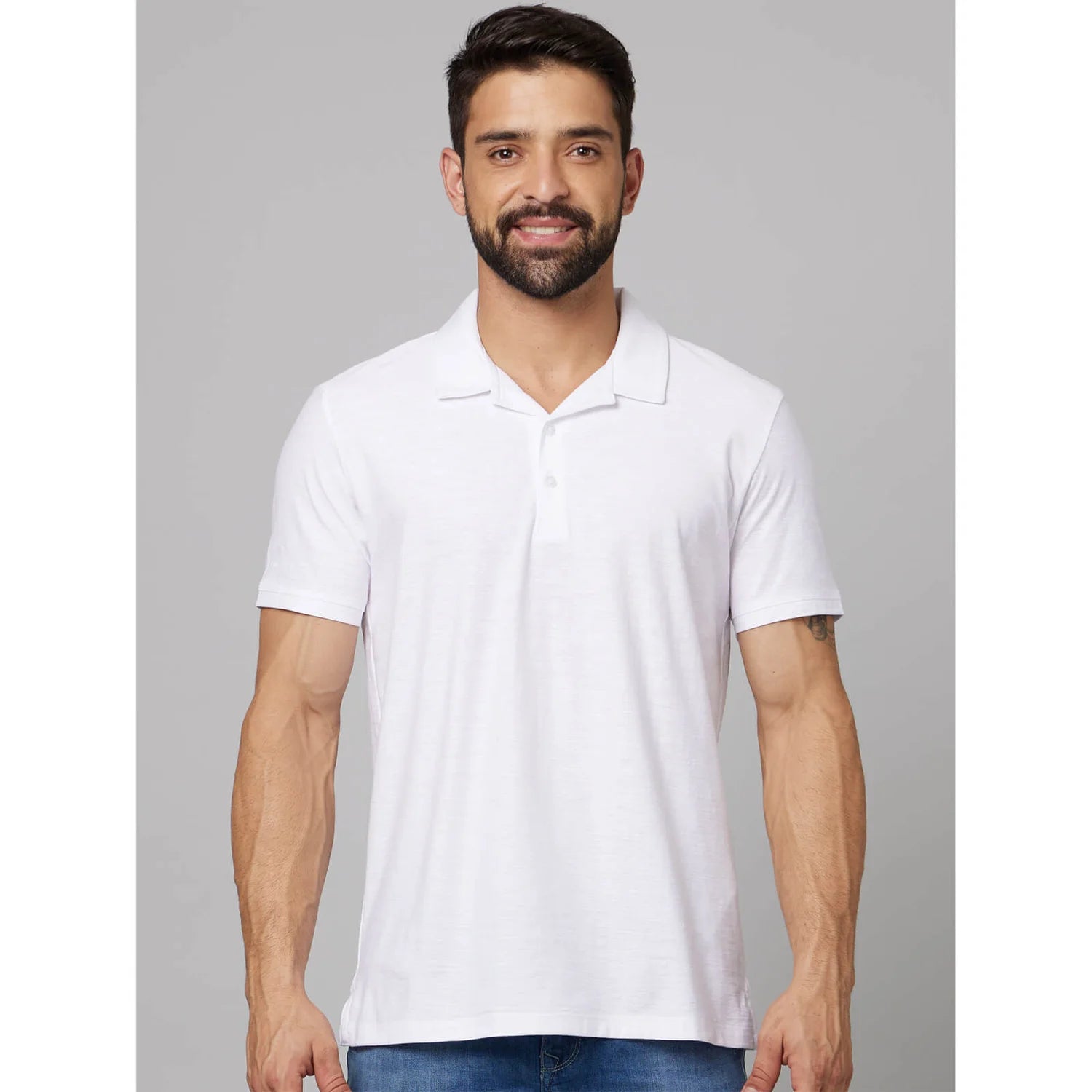 White Solid Cotton Polo