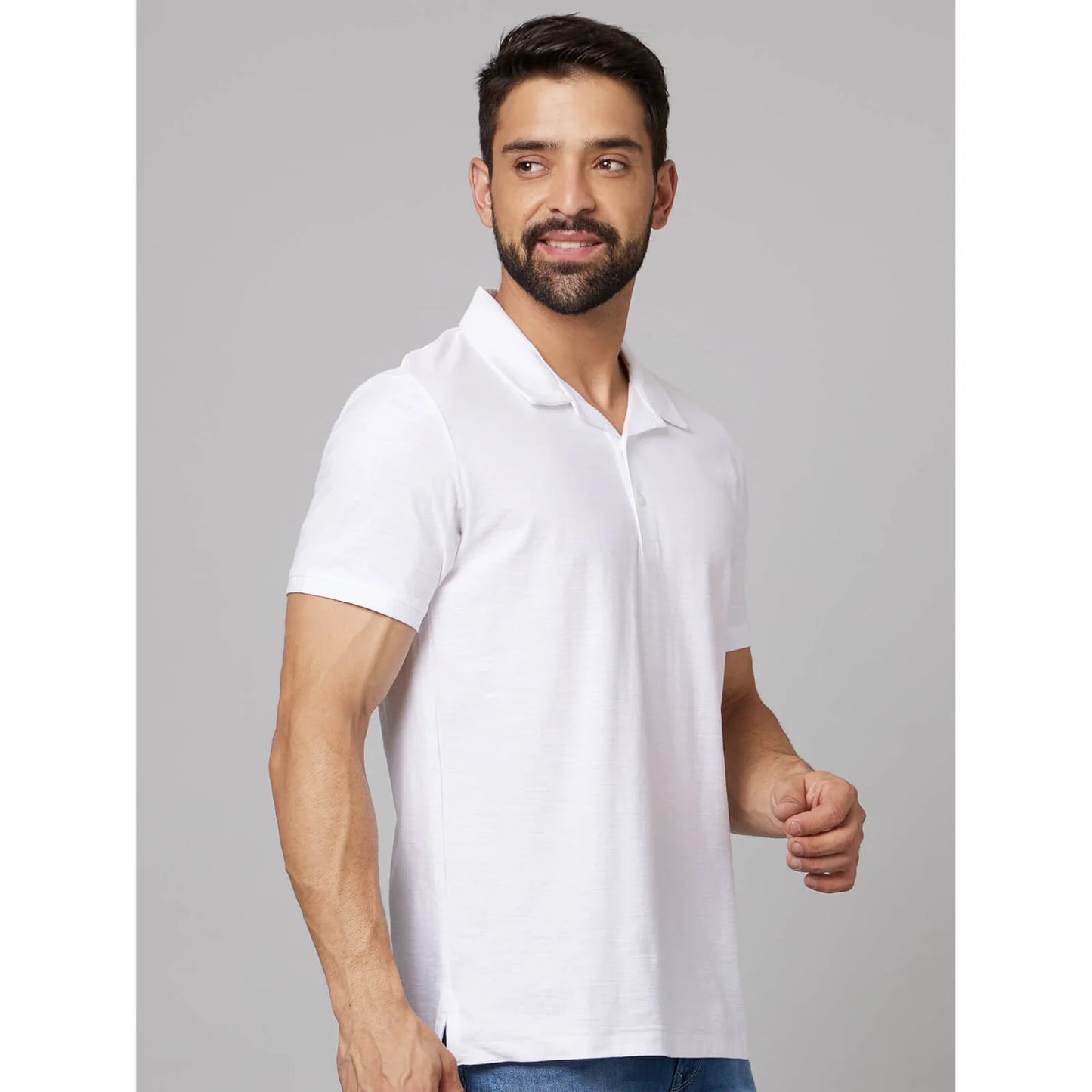 White Solid Cotton Polo