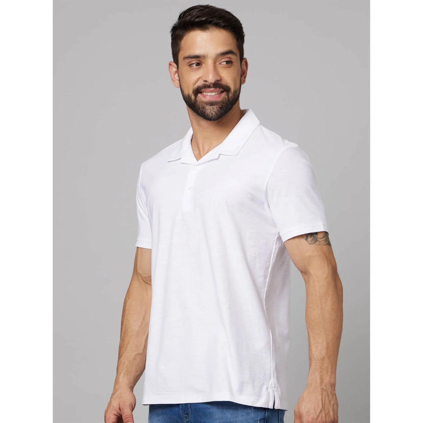 White Solid Cotton Polo