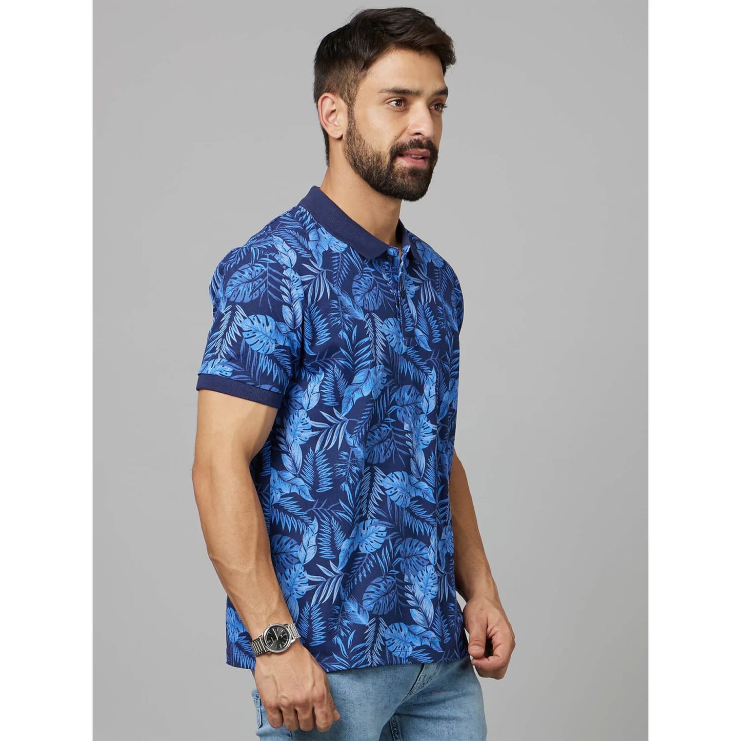 Blue Printed Cotton T-Shirt