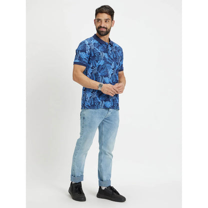 Blue Printed Cotton Polo