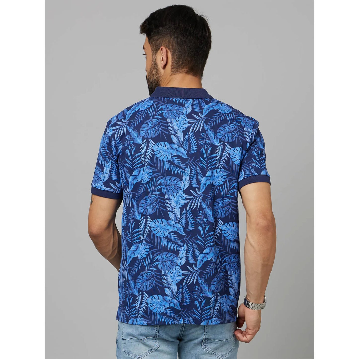 Blue Printed Cotton Polo