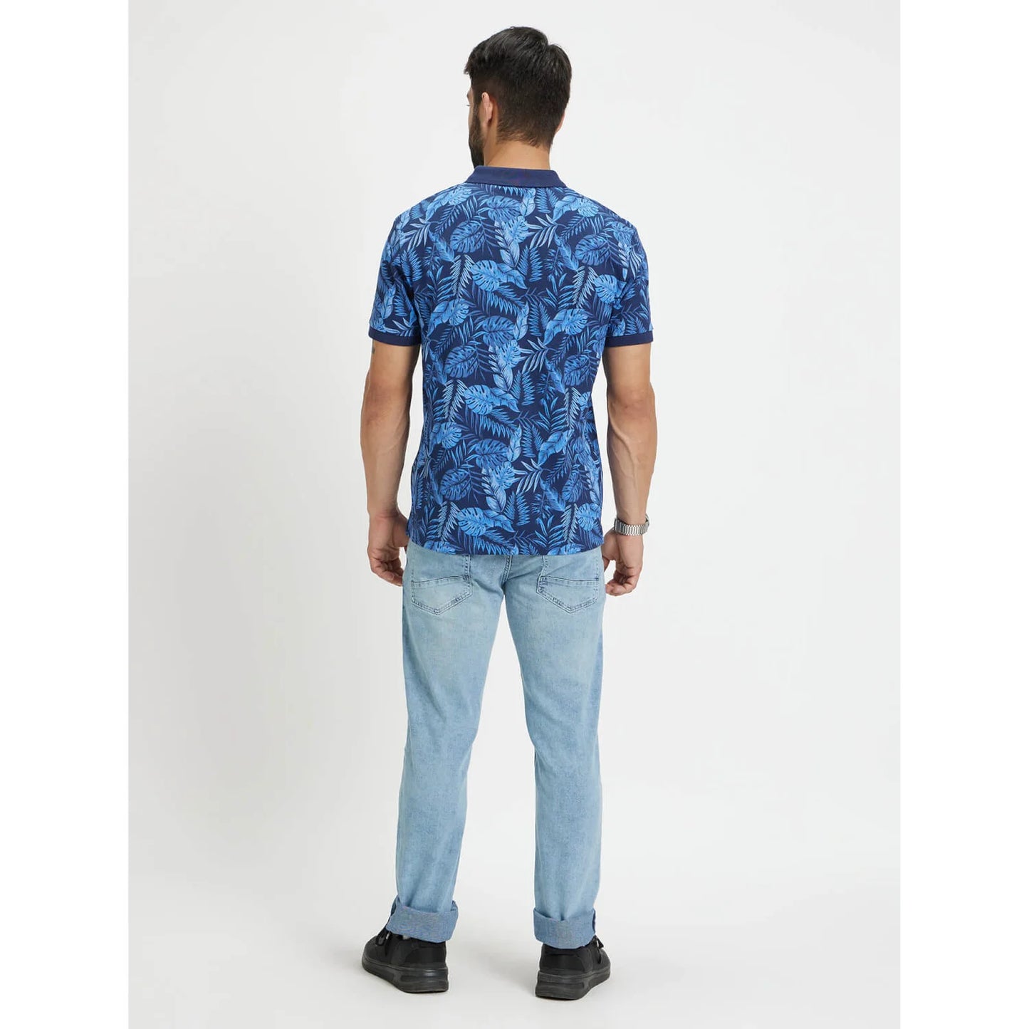 Blue Printed Cotton Polo