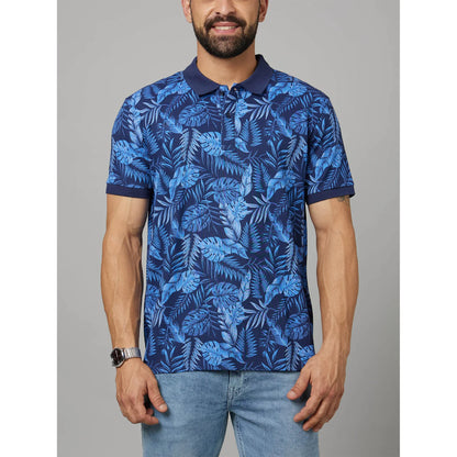 Blue Printed Cotton Polo