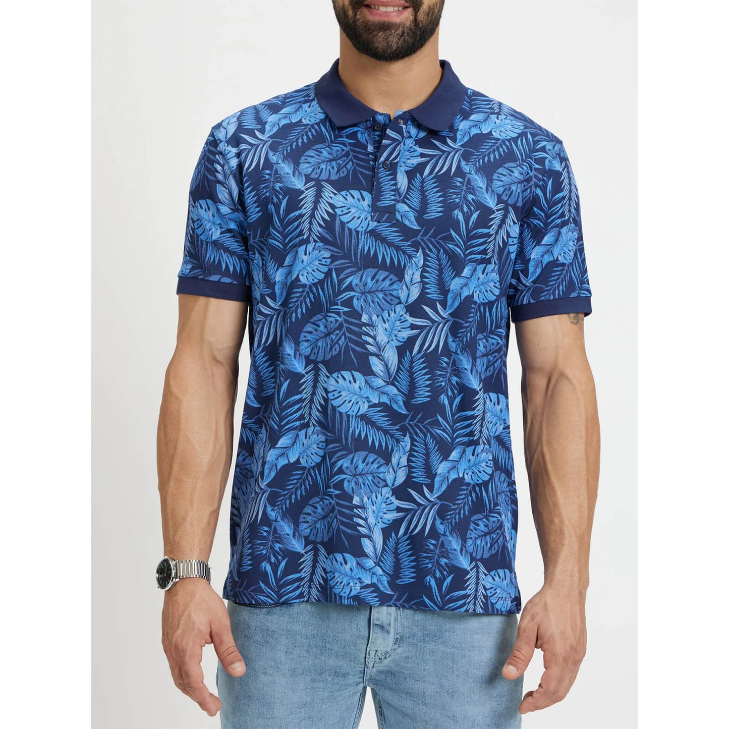 Blue Printed Cotton Polo