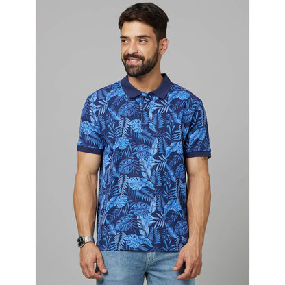 Blue Printed Cotton Polo