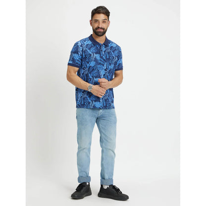 Blue Printed Cotton Polo