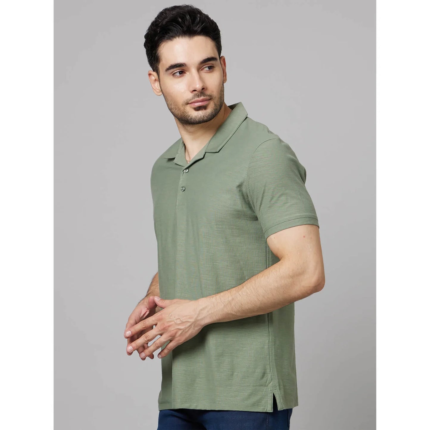 Green Solid Cotton Polo