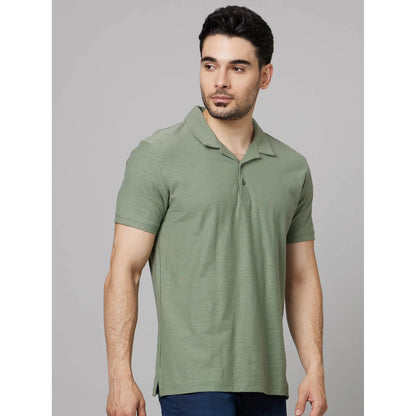 Green Solid Cotton Polo