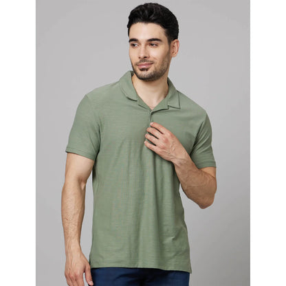 Green Solid Cotton Polo