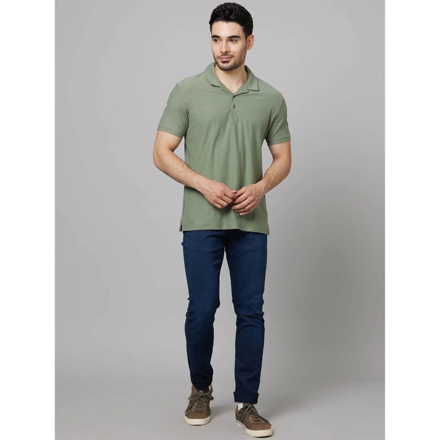 Green Solid Cotton Polo