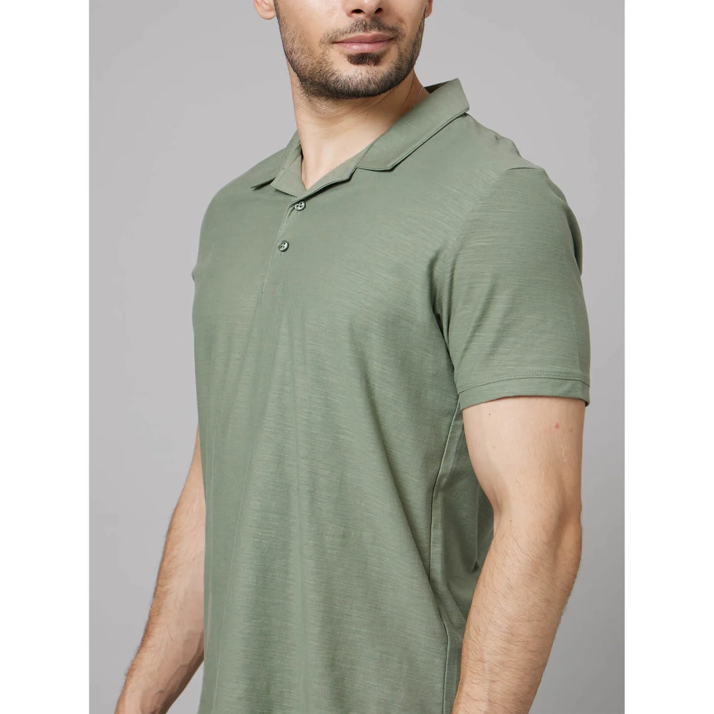 Green Solid Cotton Polo