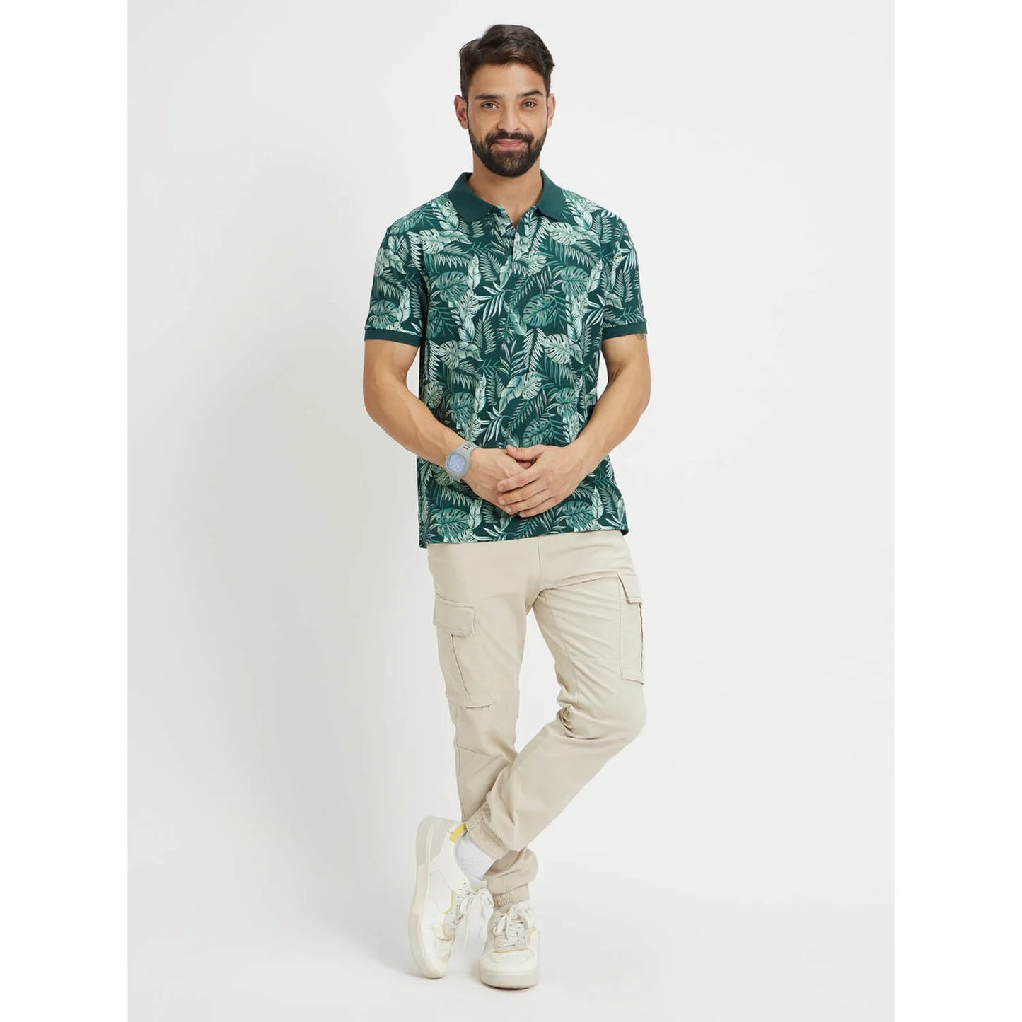 Green Printed Cotton Polo