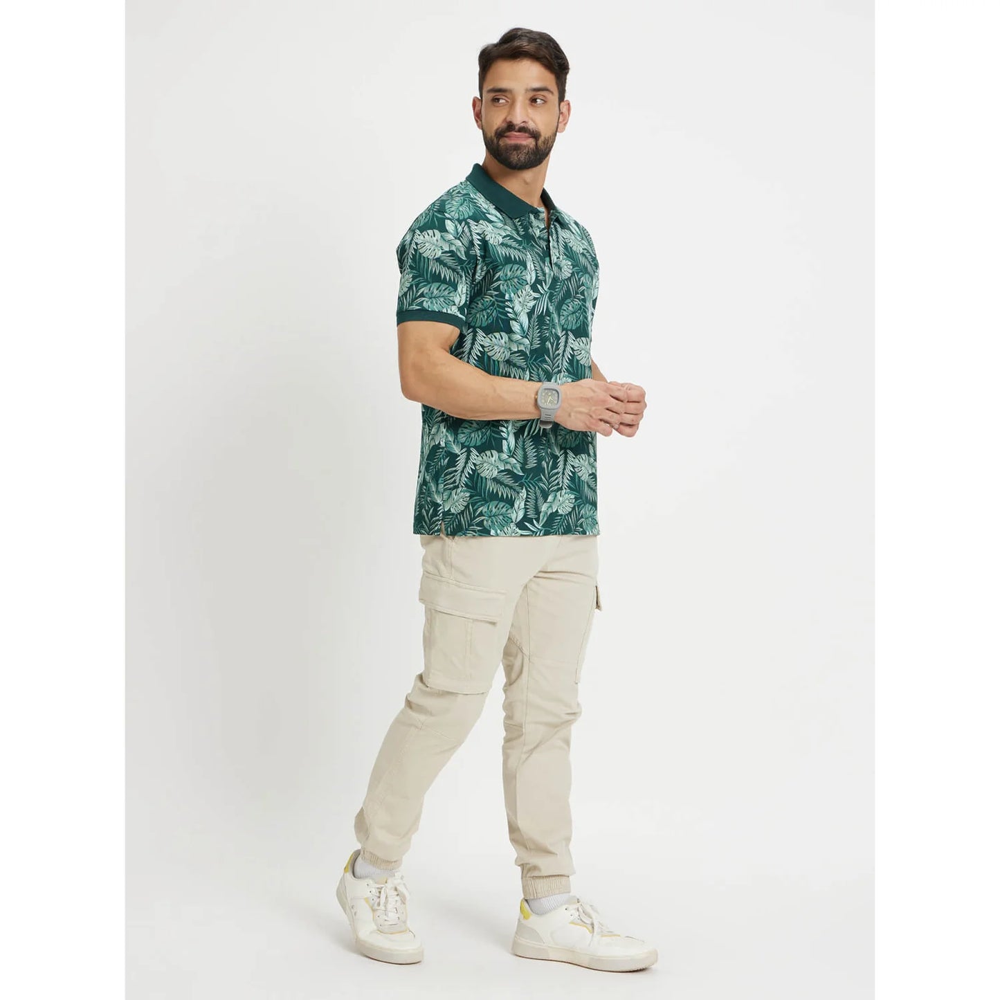 Green Printed Cotton Polo