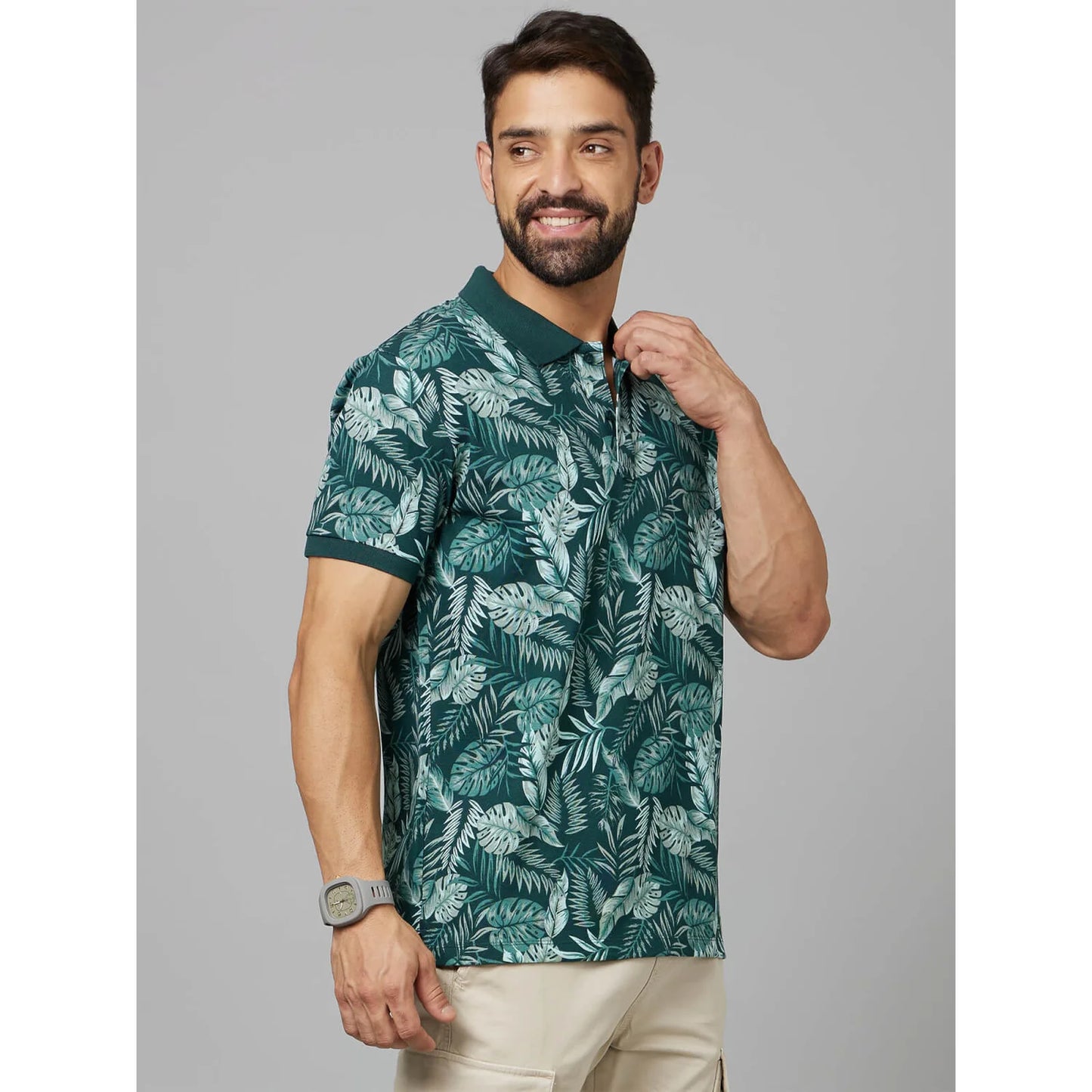 Green Printed Cotton Polo