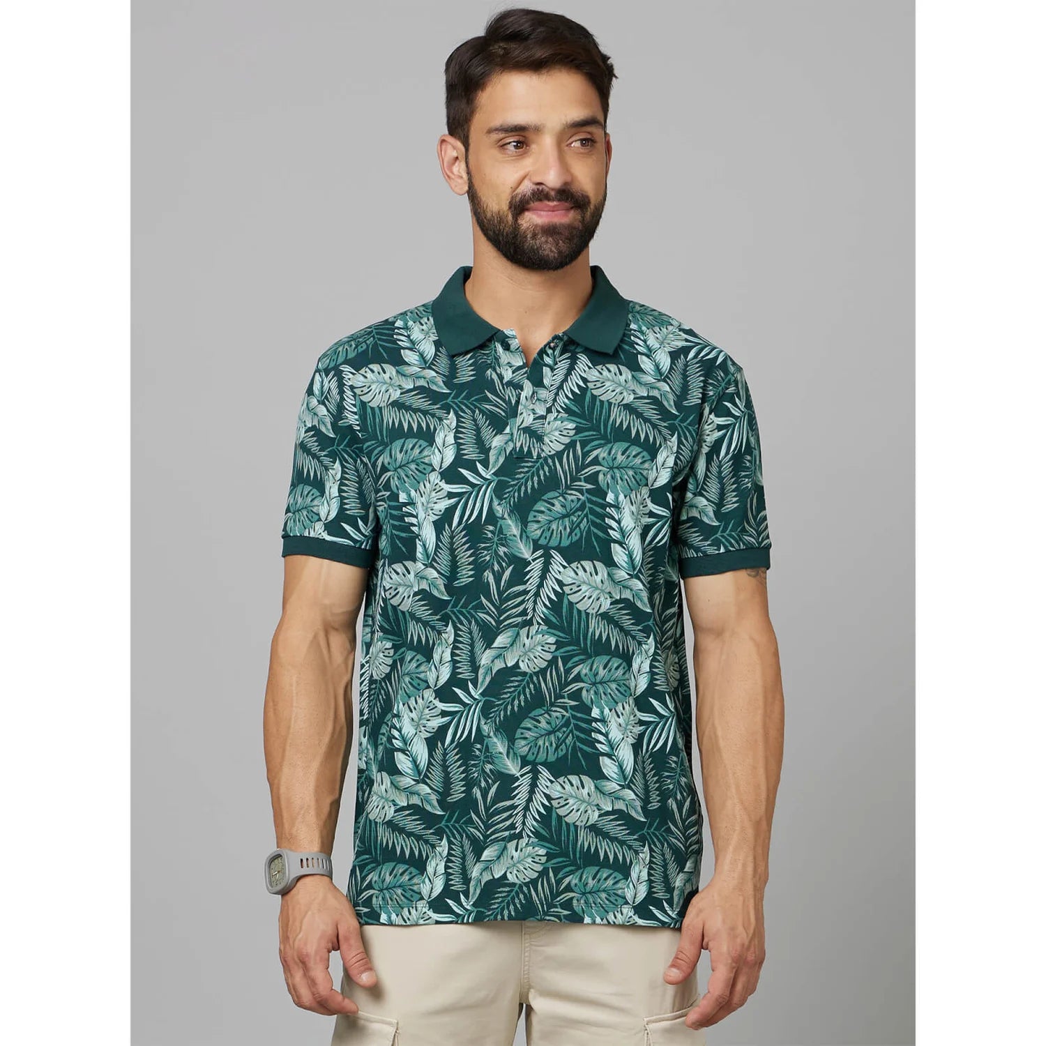 Green Printed Cotton Polo