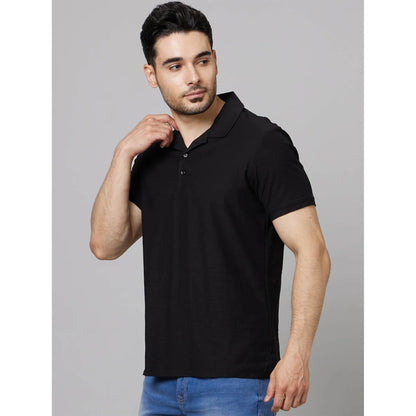 Black Solid Cotton Polo