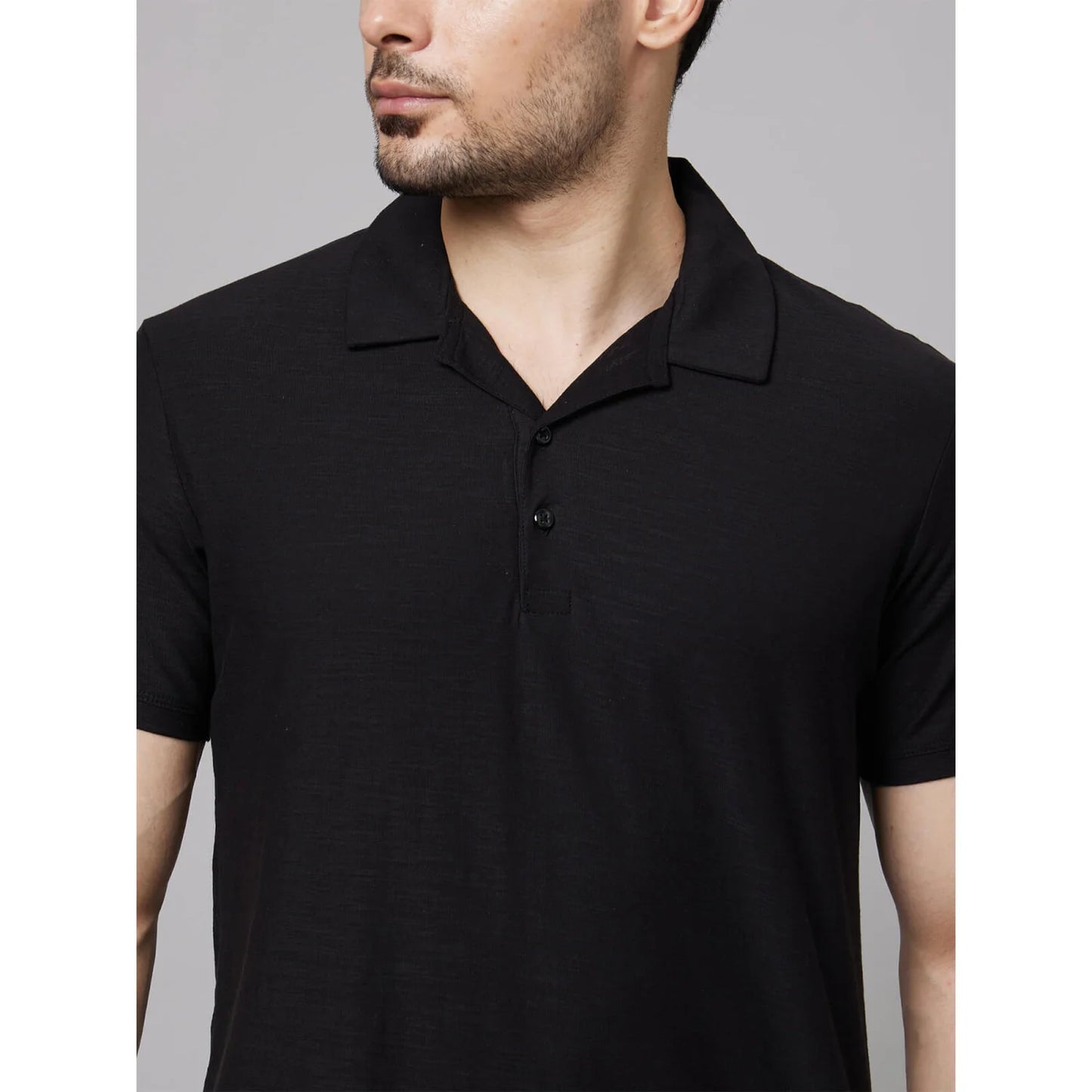 Black Solid Cotton Polo