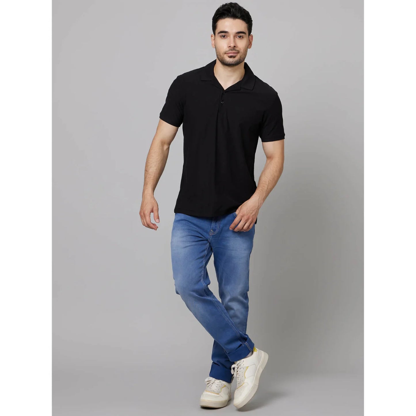 Black Solid Cotton Polo