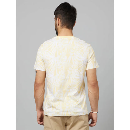 Yellow Tropical Printed Cotton T-shirt