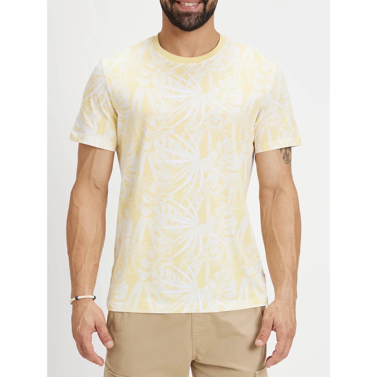 Yellow Tropical Printed Cotton T-shirt