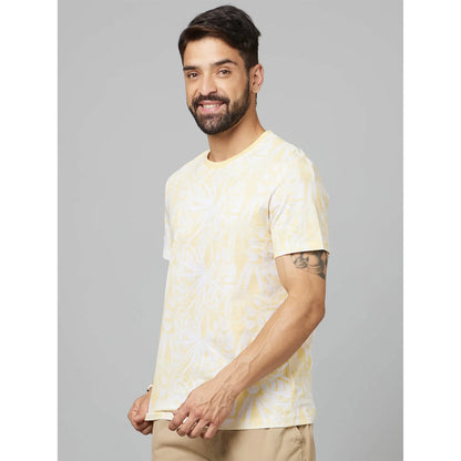 Yellow Tropical Printed Cotton T-shirt