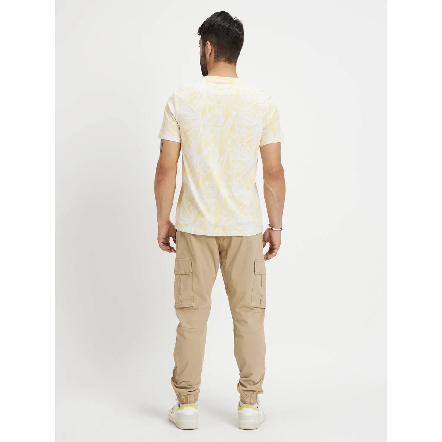 Yellow Tropical Printed Cotton T-shirt