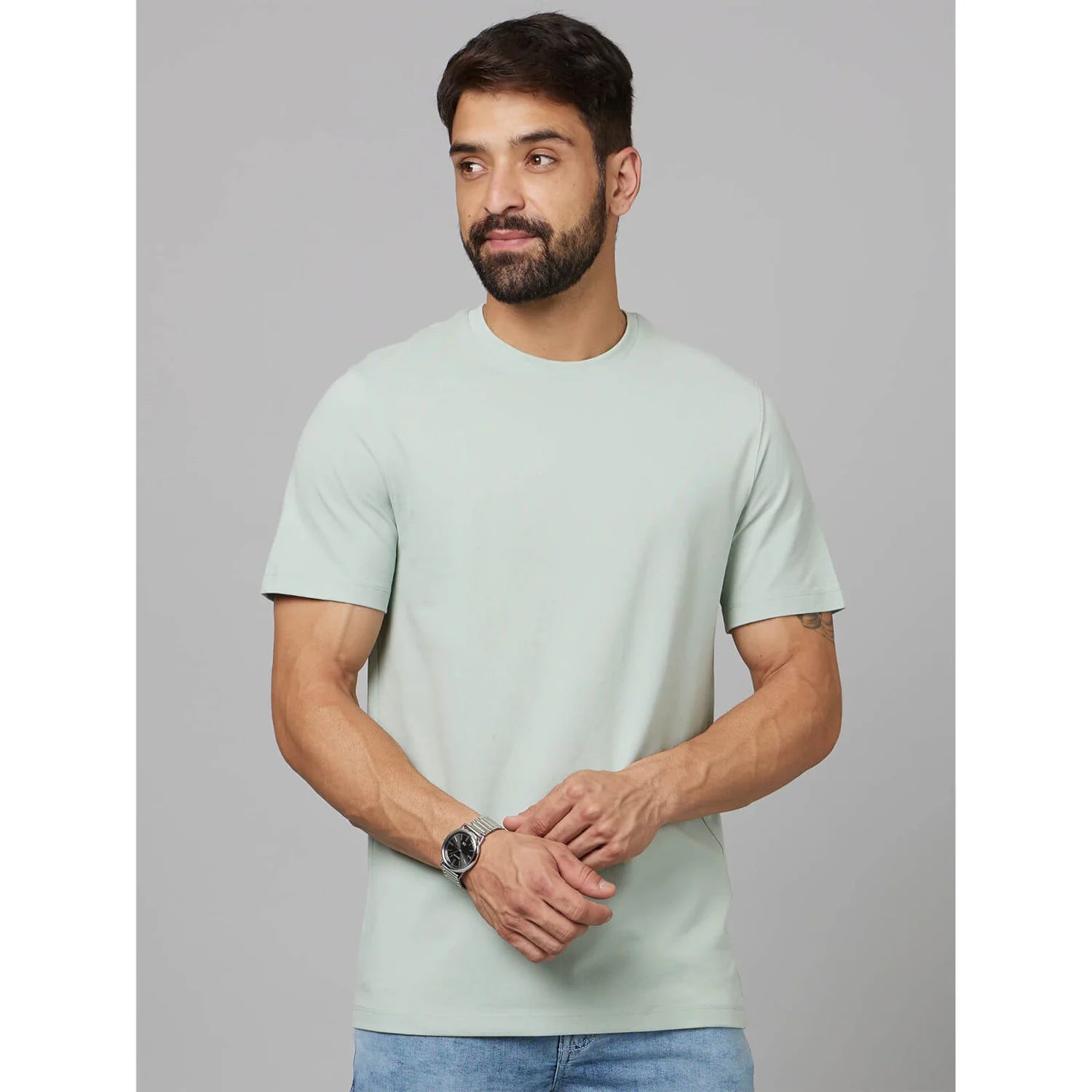 Green Solid Cotton T-shirt