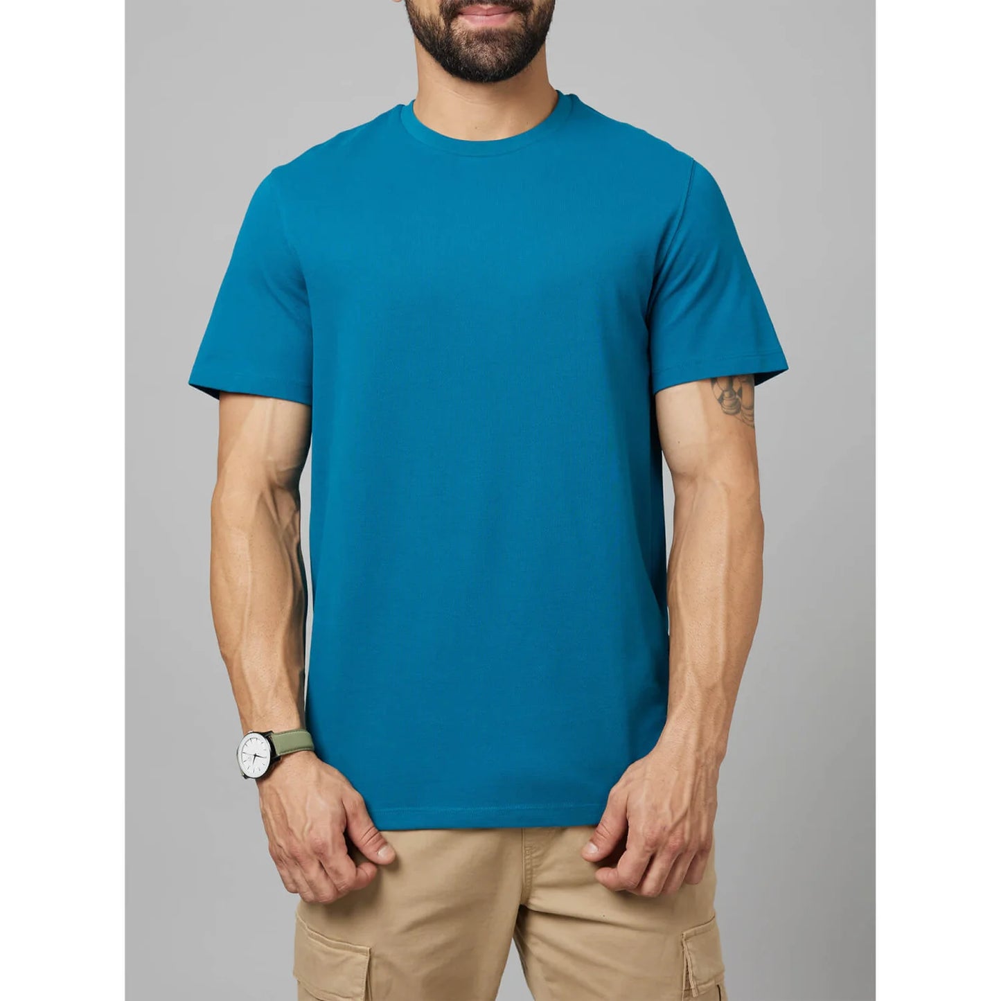 Blue Solid Cotton T-shirt