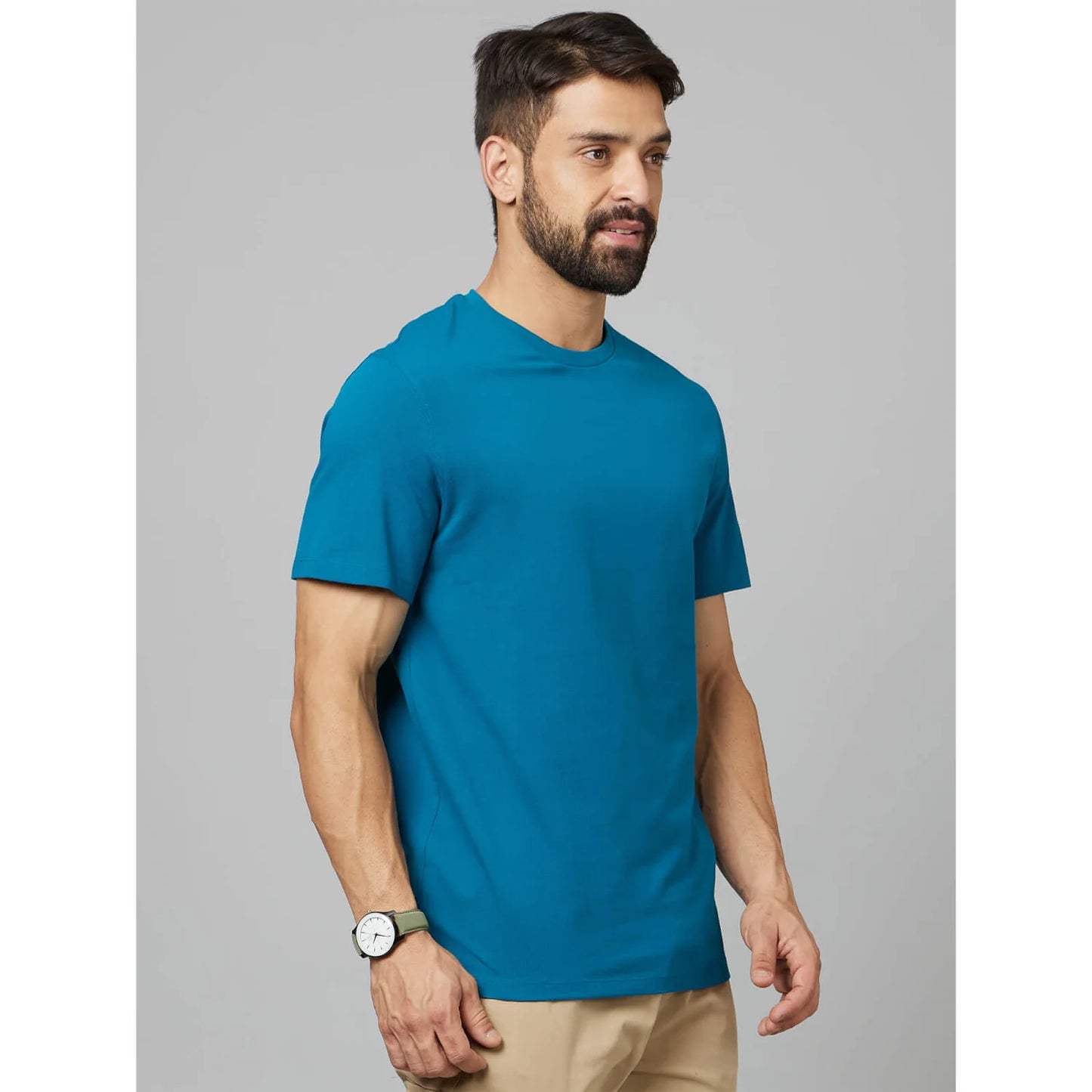 Blue Solid Cotton T-shirt