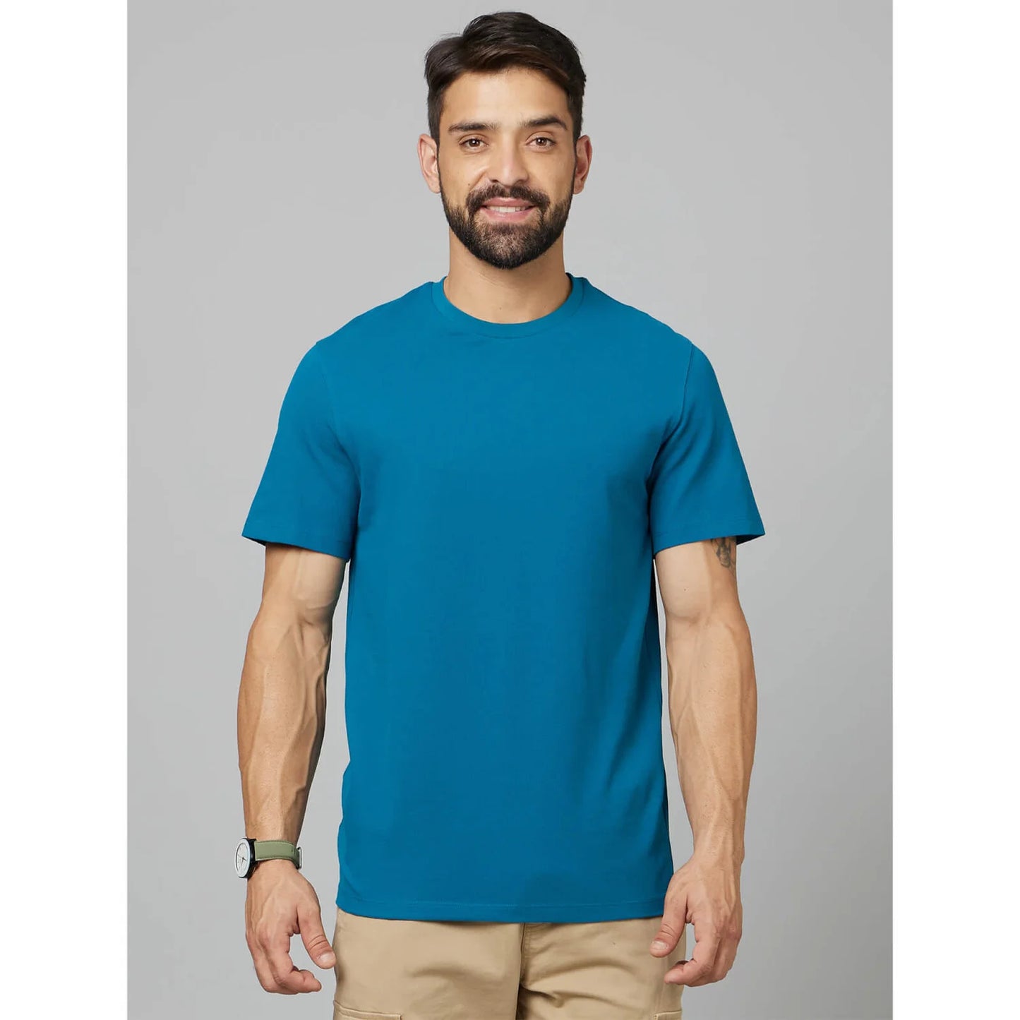 Blue Solid Cotton T-shirt