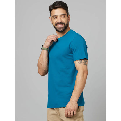 Blue Solid Cotton T-shirt