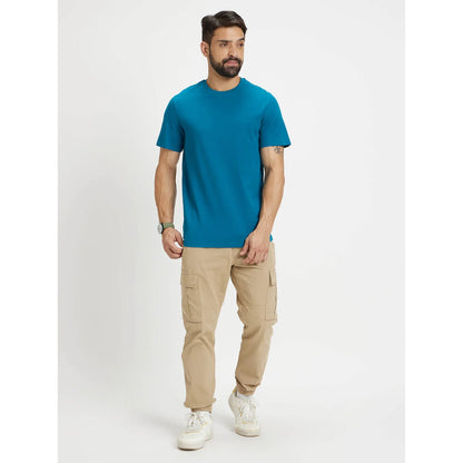 Blue Solid Cotton T-shirt