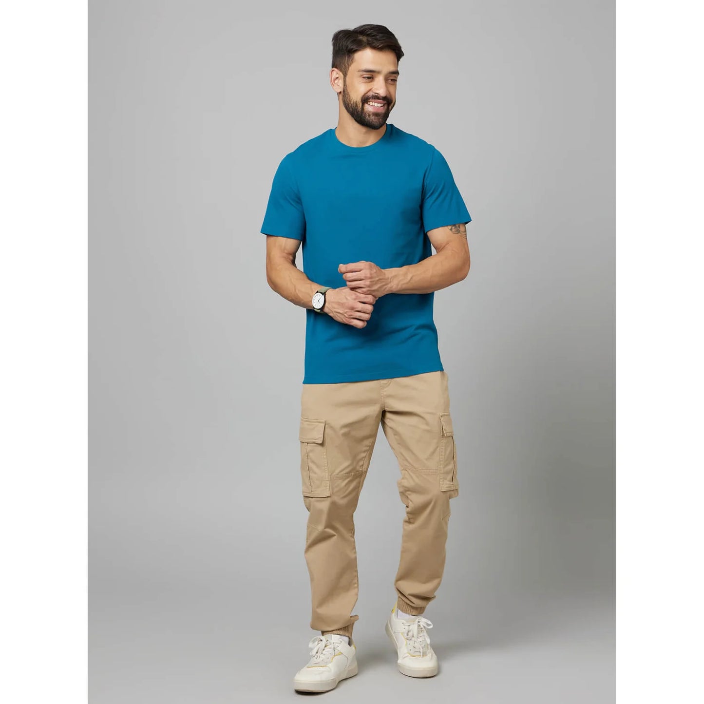 Blue Solid Cotton T-shirt