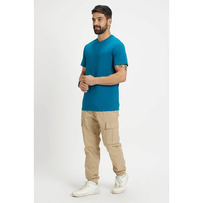 Blue Solid Cotton T-shirt