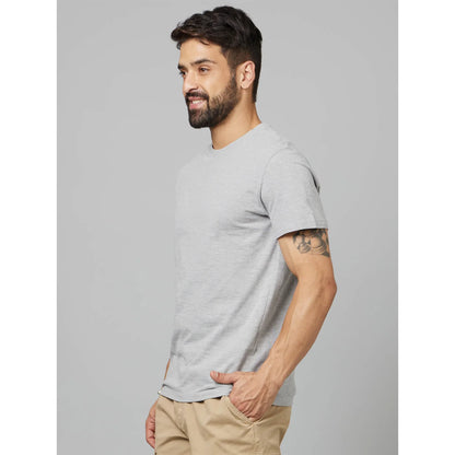 Grey Solid Cotton T-shirt