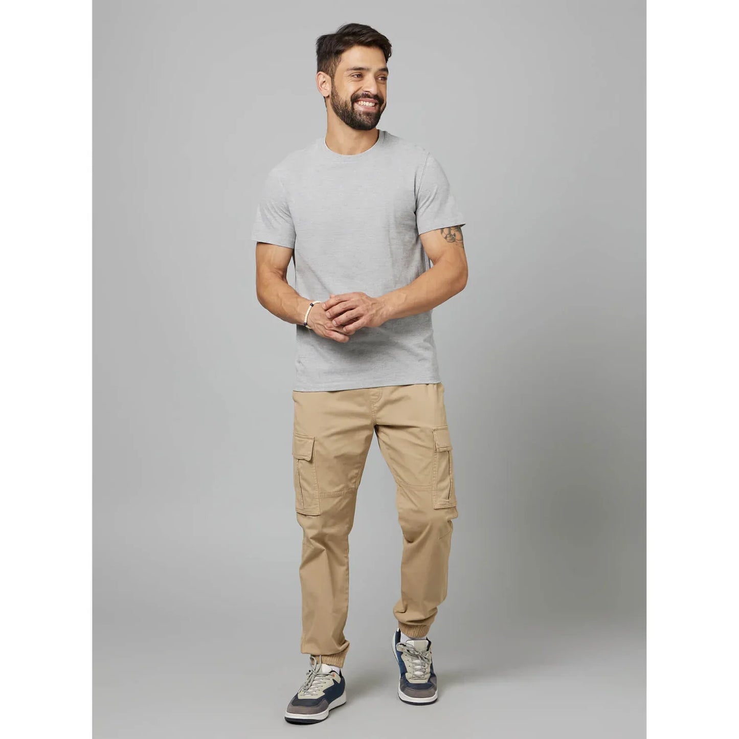 Grey Solid Cotton T-Shirt