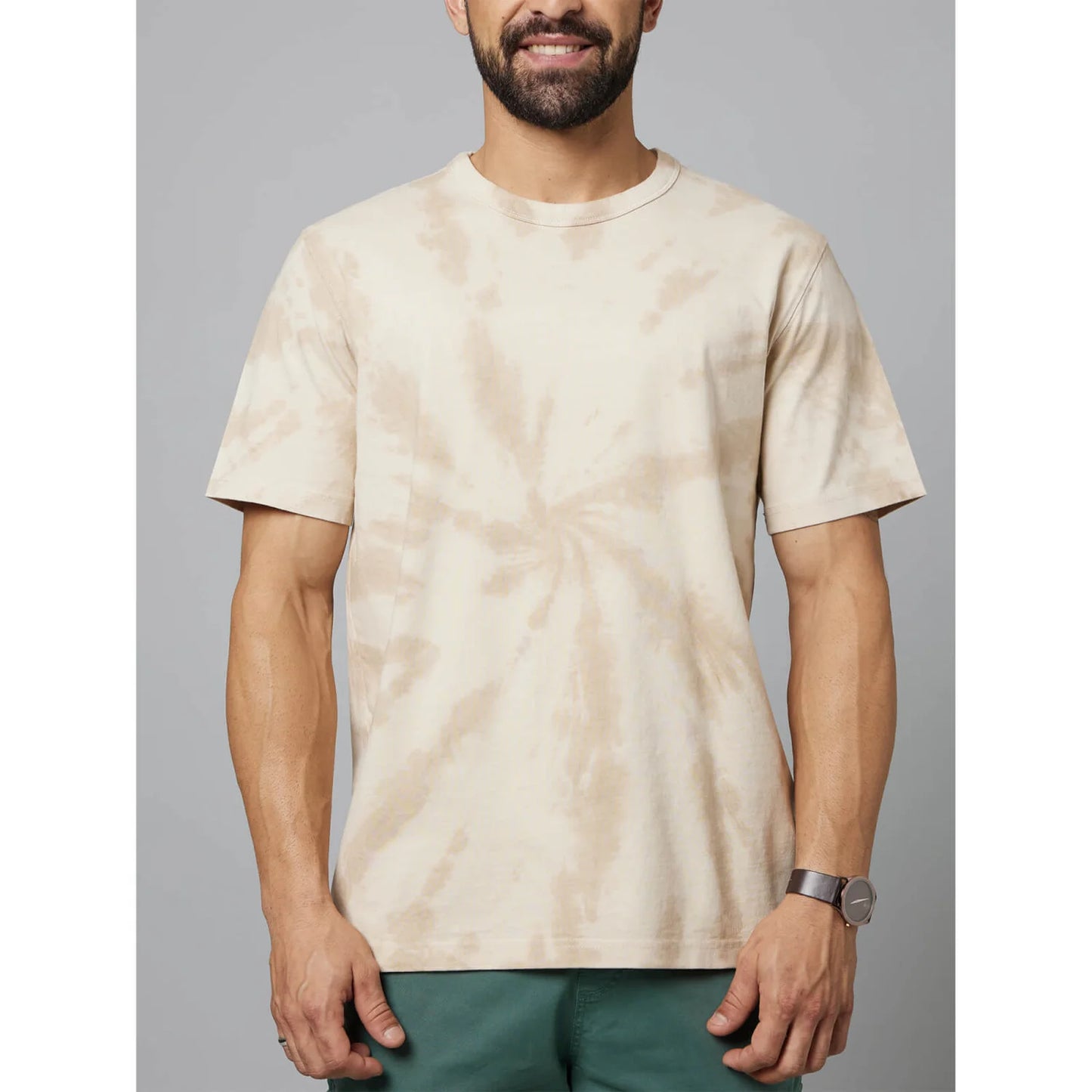 Beige Tie Dye Cotton T-shirt