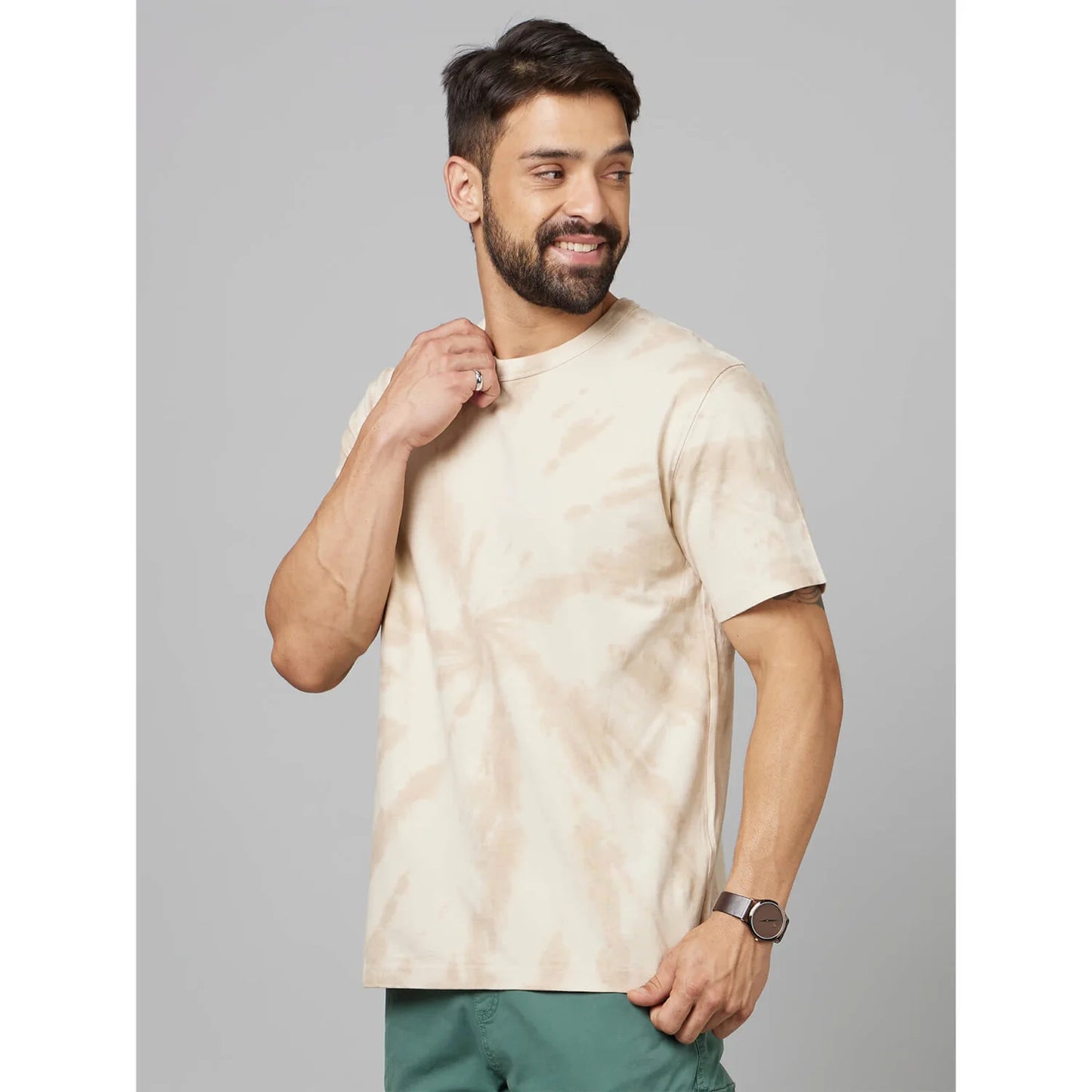 Beige Tie Dye Cotton T-shirt