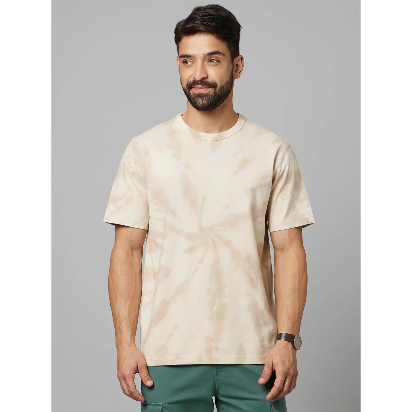 Beige Tie Dye Cotton T-shirt