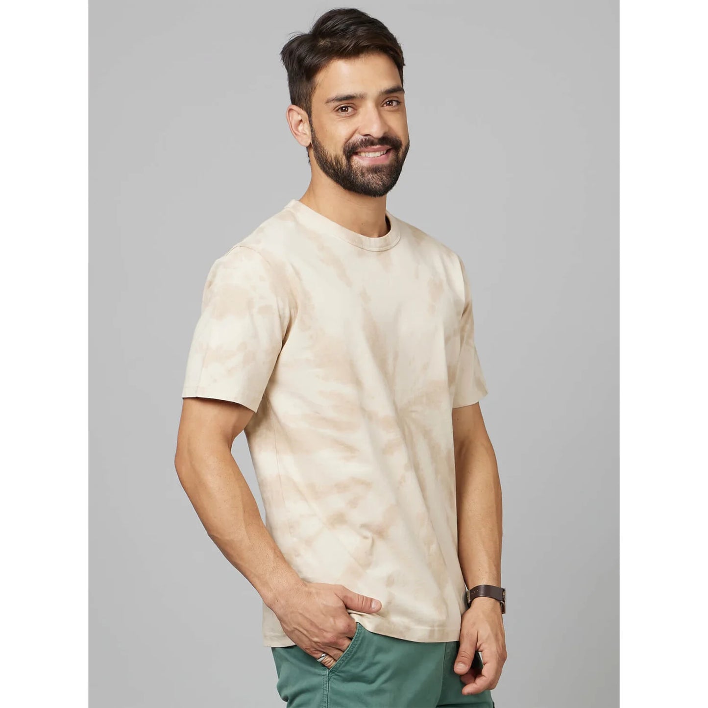 Beige Tie Dye Cotton T-shirt