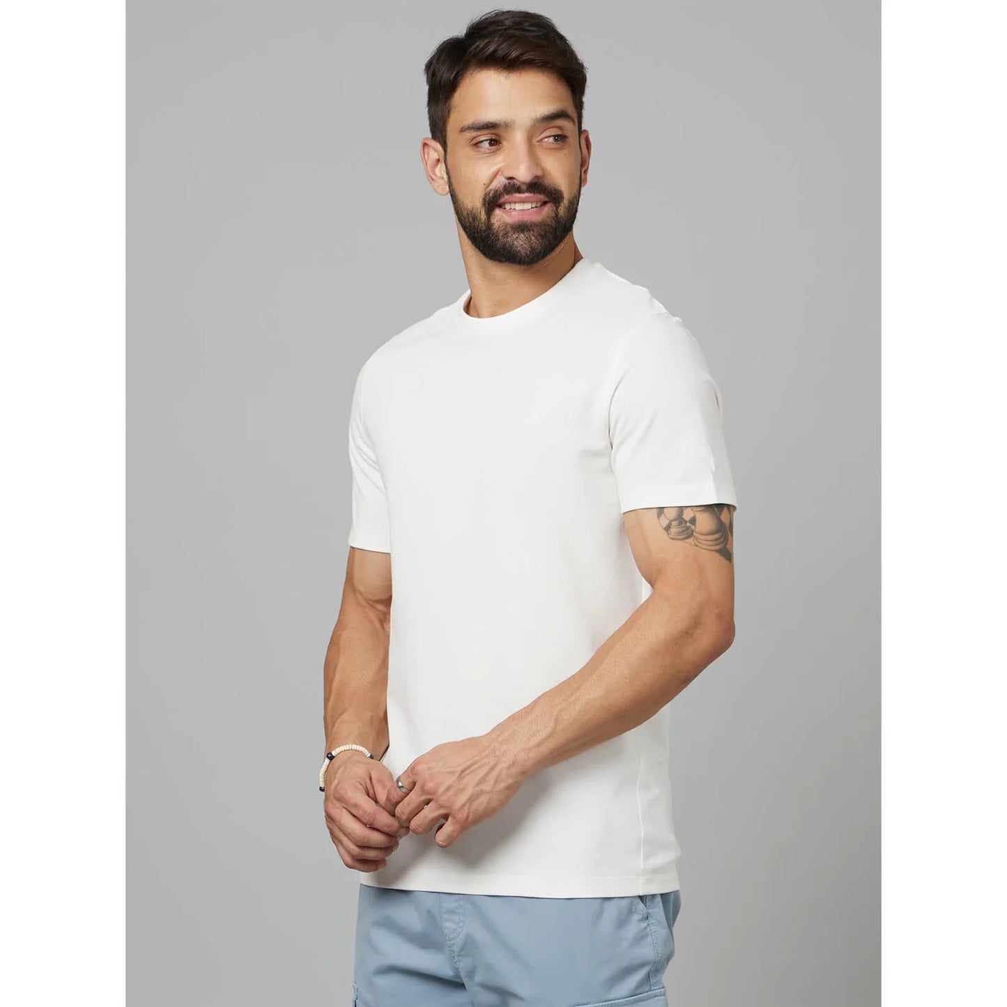 White Solid Cotton T-shirt